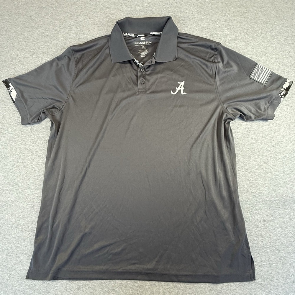 Colosseum Alabama Crimson Tide Mens XL Gray Polo Shirt American Flag OHT Golf